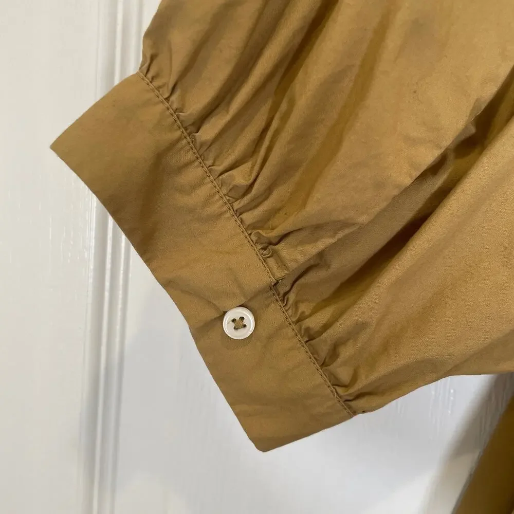 J. Crew Smocked Poplin‎ Puff Sleeve Top Honey Brown Regenerative Cotton S